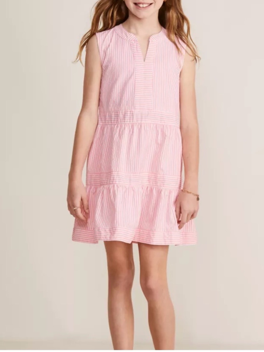 Girls' Pink Sleeveless Tiered Dress